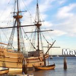 Replica of the Mayflower docked in Plymouth Harbor