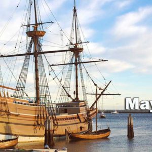 Replica of the Mayflower docked in Plymouth Harbor